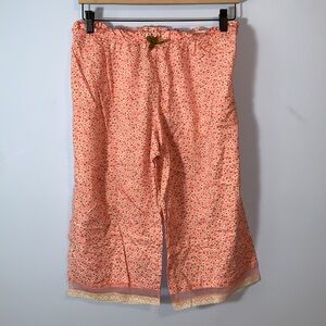 Victoria's Secret vintage Pink Floral Pajama capris pants velvet trim cotton